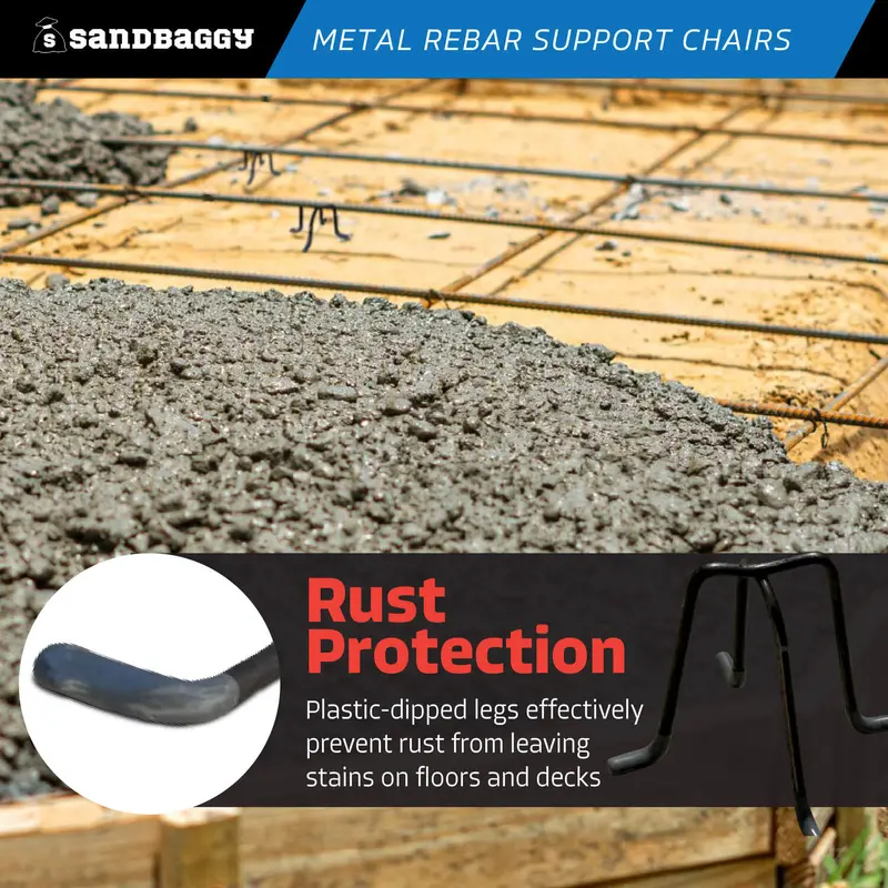 4" Metal Rebar Support Chairs - Plastic Dipped Legs - Rebar #3 To #5 5