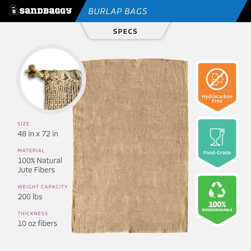 48" X 72" Extra Large Burlap Bags (200 Lb Capacity) - Food Grade 2