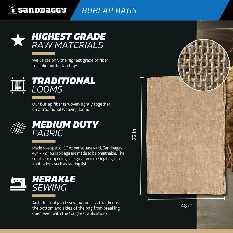 48" X 72" Extra Large Burlap Bags (200 Lb Capacity) - Food Grade 9