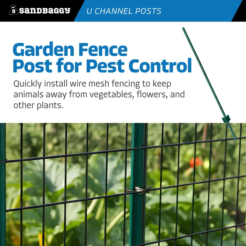 5 Ft U Channel Posts For Fences & Signs - Studded Steel, Green 4