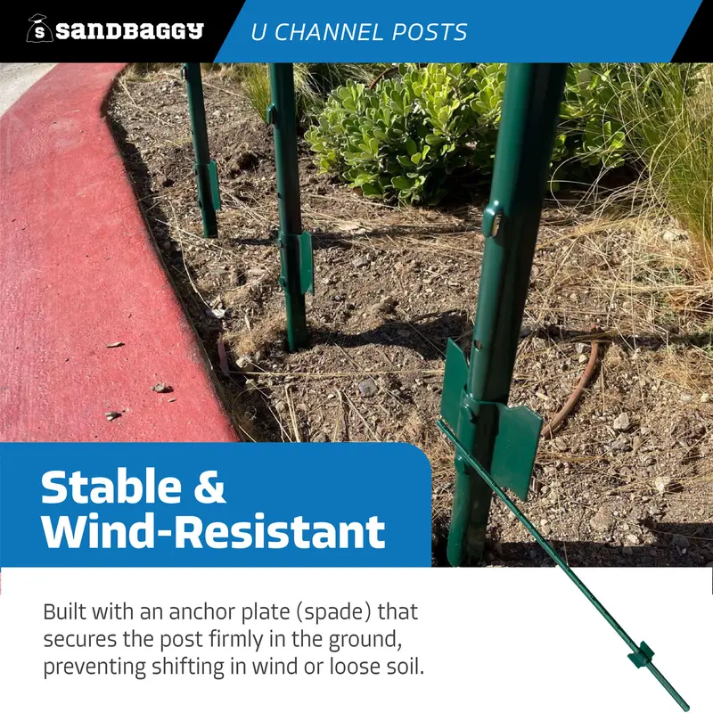 5 Ft U Channel Posts For Fences & Signs - Studded Steel, Green 5