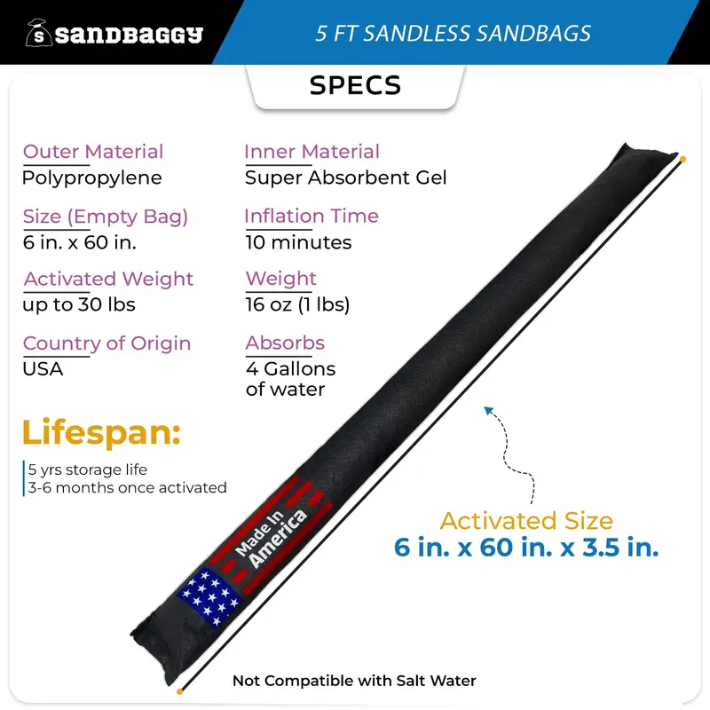 5 Ft Water Activated Sandless Sandbags For Flooding 2