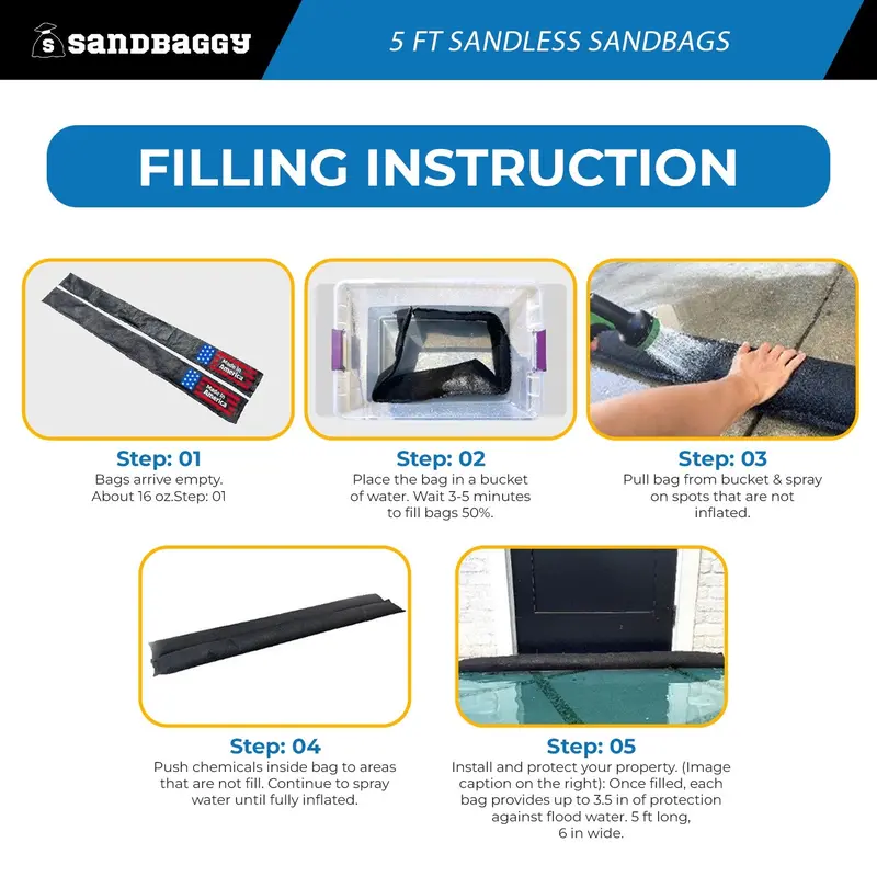 5 Ft Water Activated Sandless Sandbags For Flooding 5