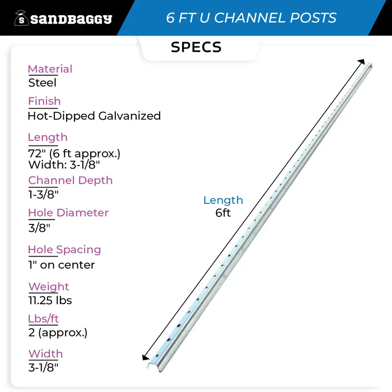 6 Ft Steel U Channel Sign Post - Galvanized 2