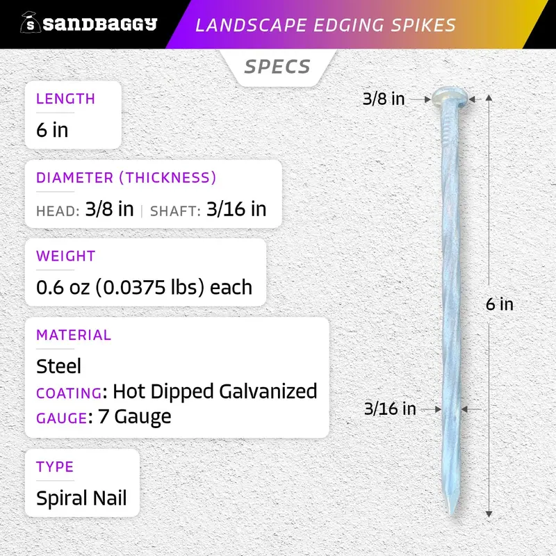 6 In. Galvanized Spiral Landscape Edging Spikes - 7 Gauge Steel 2