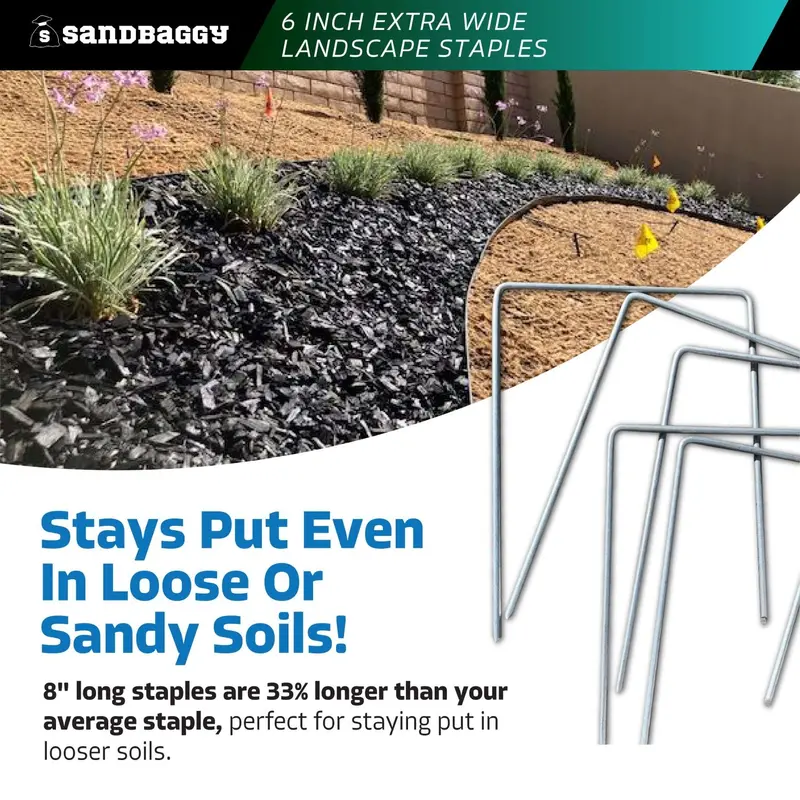 6 In. Wide Landscape Staples - 7 Gauge Galvanized Steel 6