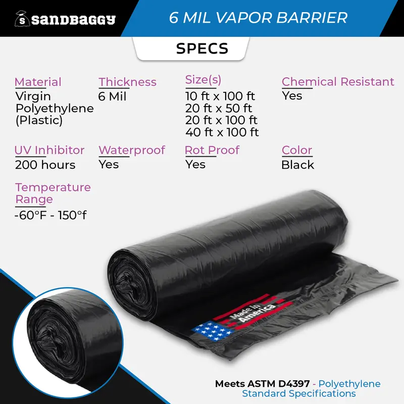 6 Mil Black Vapor Barrier – Polyethylene Visqueen (Usa Made) 2