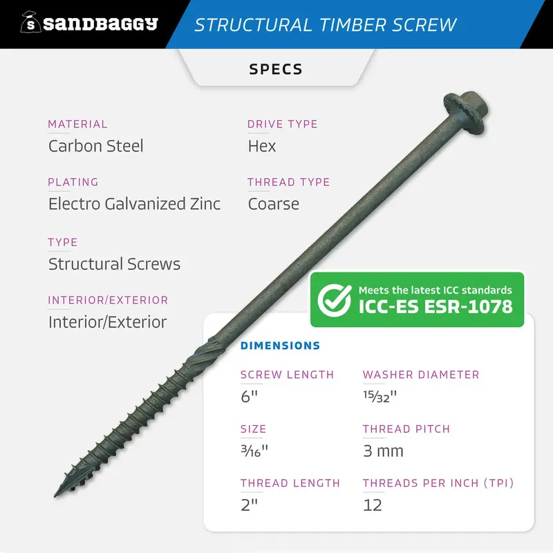 6" Structural Timber Screws - Countersunk (Hex Head) 2