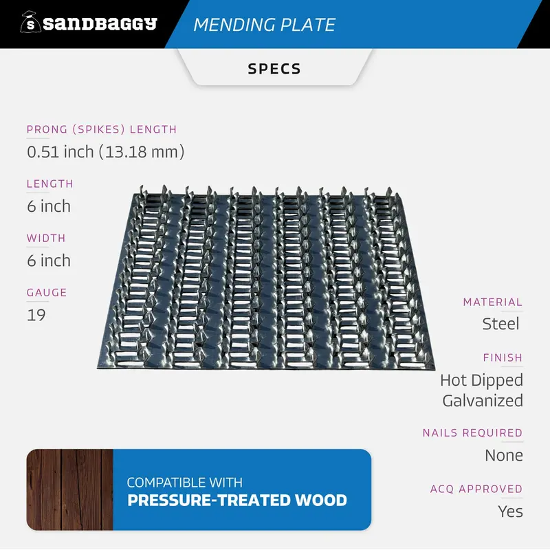6" X 6" Steel Mending Plate For Wood (Hot Dipped Galvanized) 3