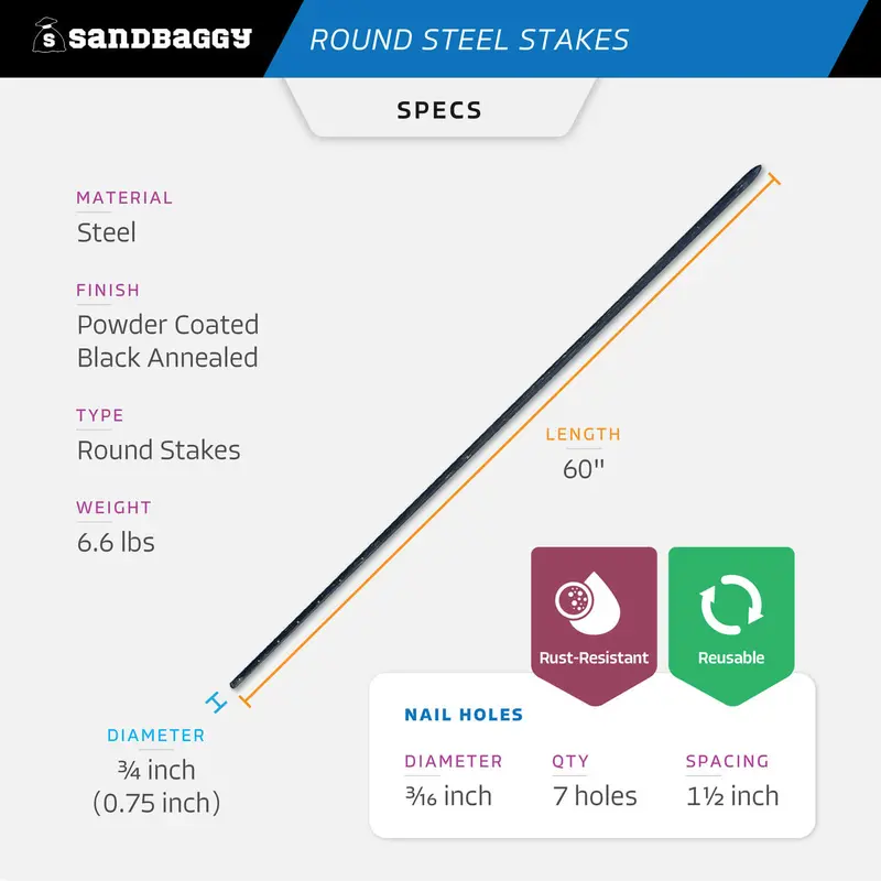 60" Round Steel Concrete Form Stakes With Nail Holes 2
