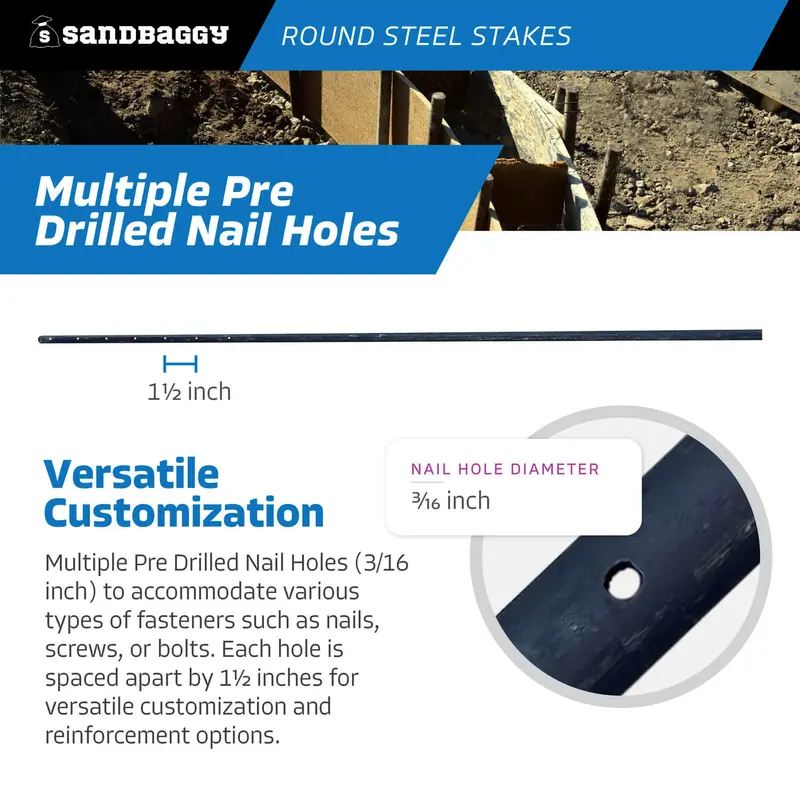 60" Round Steel Concrete Form Stakes With Nail Holes 7