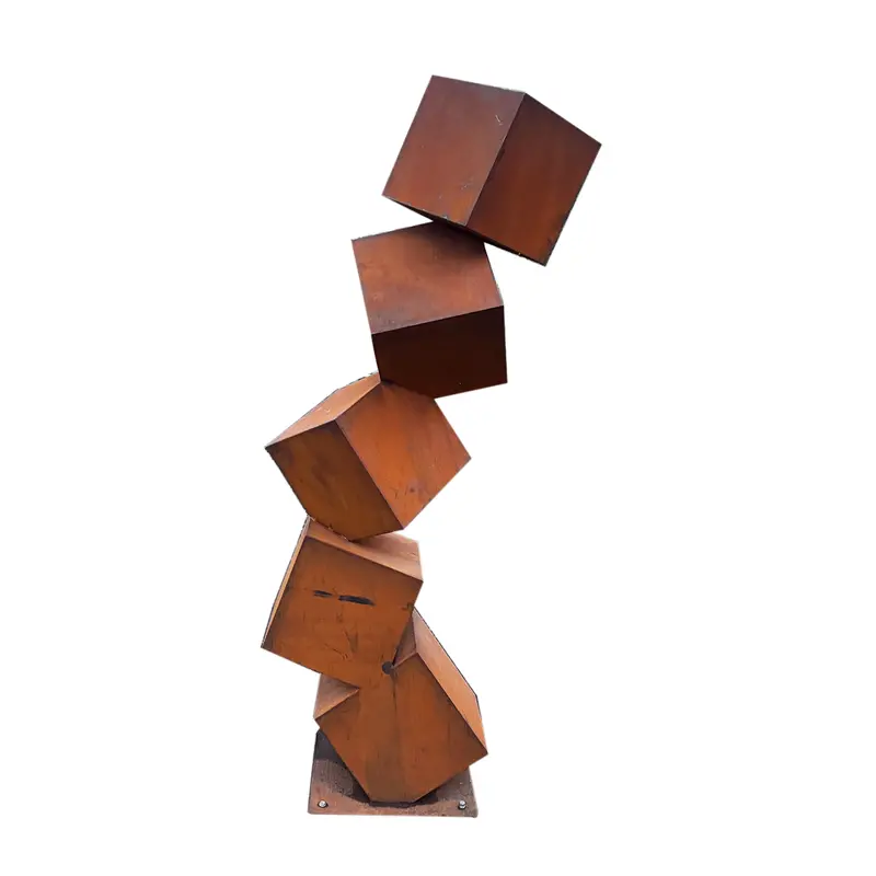 70" Corten Steel Cube Sculpture | Modern Garden Art & Metal Decor 1