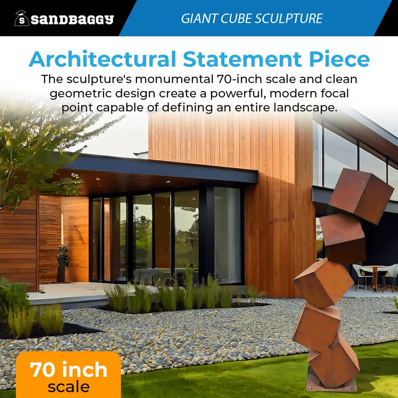 70" Corten Steel Cube Sculpture | Modern Garden Art & Metal Decor 3