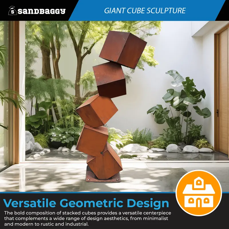 70" Corten Steel Cube Sculpture | Modern Garden Art & Metal Decor 4