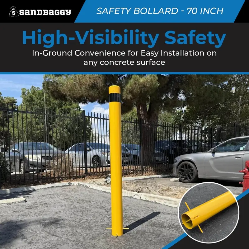 70" Steel Pipe Safety Bollard – In Ground Protection Post (Yellow) 4