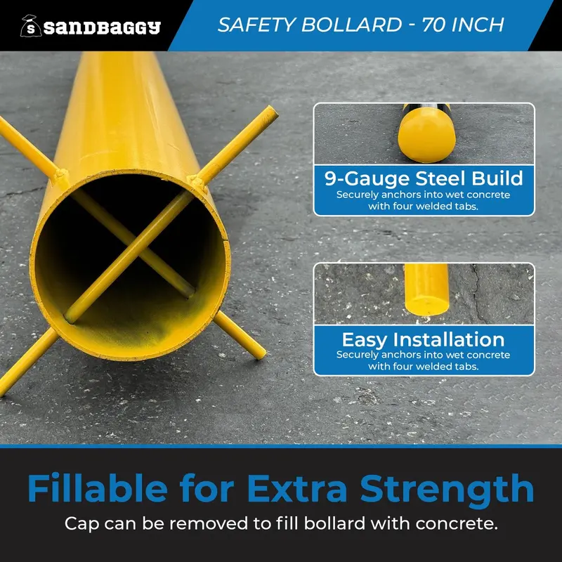70" Steel Pipe Safety Bollard – In Ground Protection Post (Yellow) 7