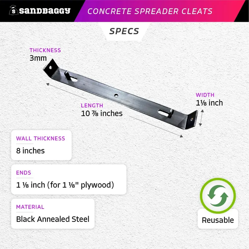 8" Concrete Spreader Cleats - Sizes For ¾" Or 1⅛" Plywood - Form Clips 14