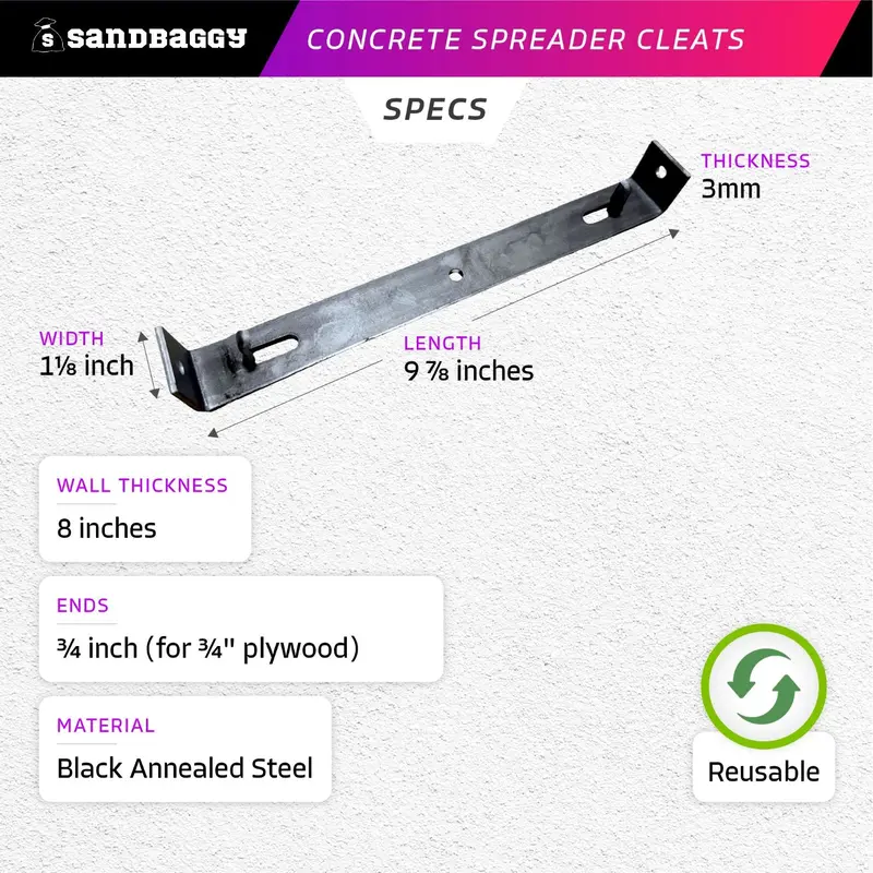 8" Concrete Spreader Cleats - Sizes For ¾" Or 1⅛" Plywood - Form Clips 15