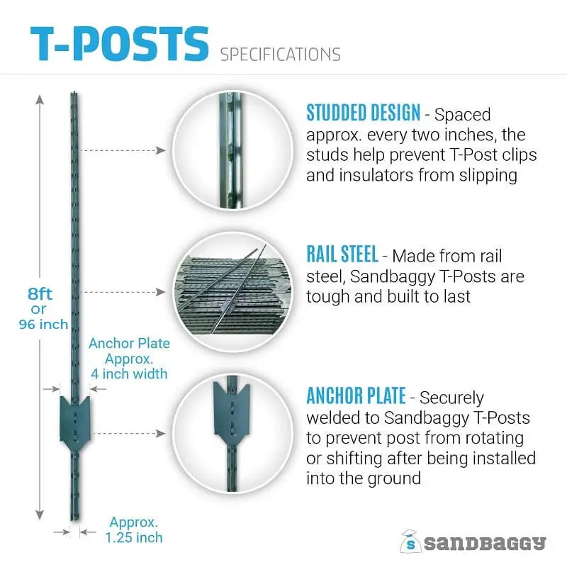 8 Ft Studded Steel T-Post - Green Metal Fence Posts (Wire Clips Included) 2