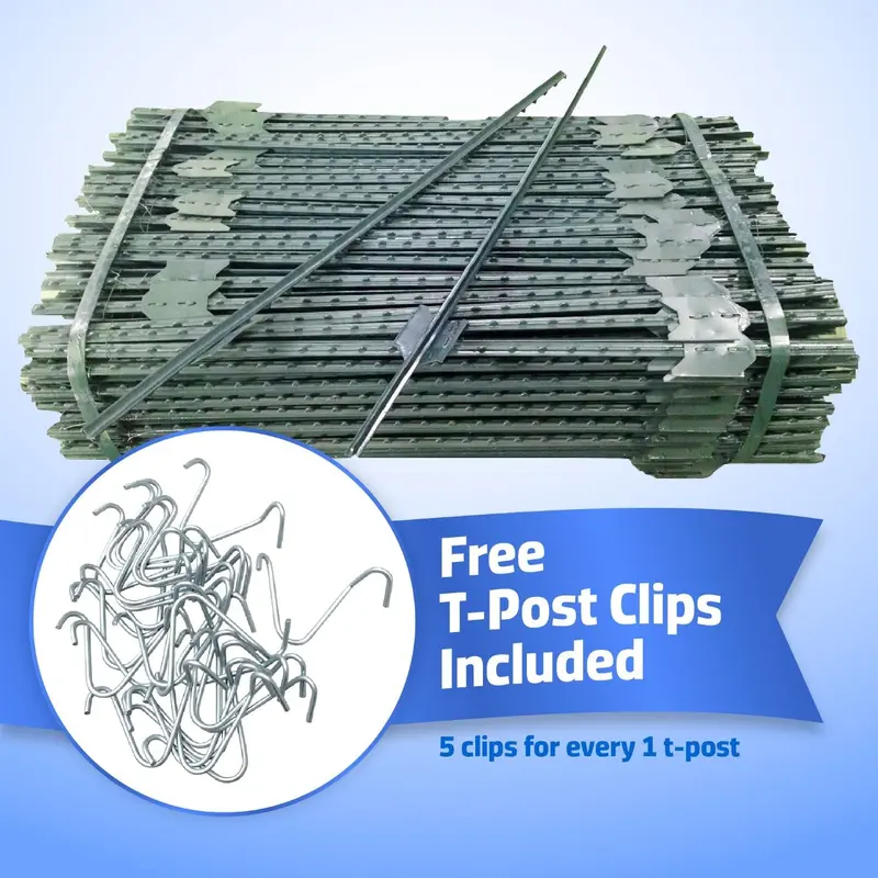 8 Ft Studded Steel T-Post - Green Metal Fence Posts (Wire Clips Included) 3
