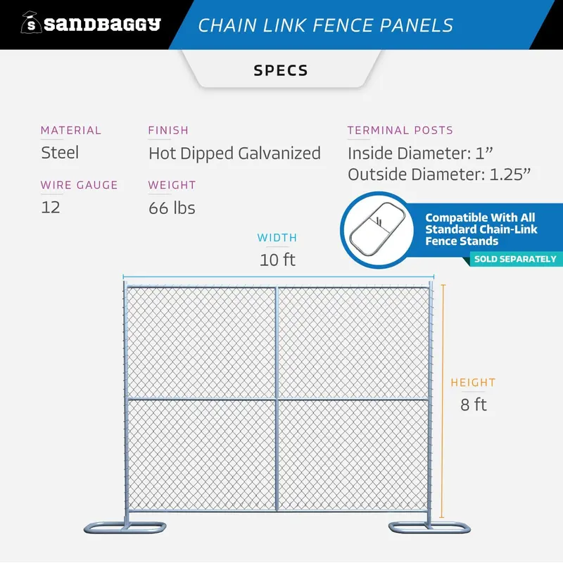 8 Ft X 10 Ft Temporary Chain Link Fence Panel (Galvanized) 2