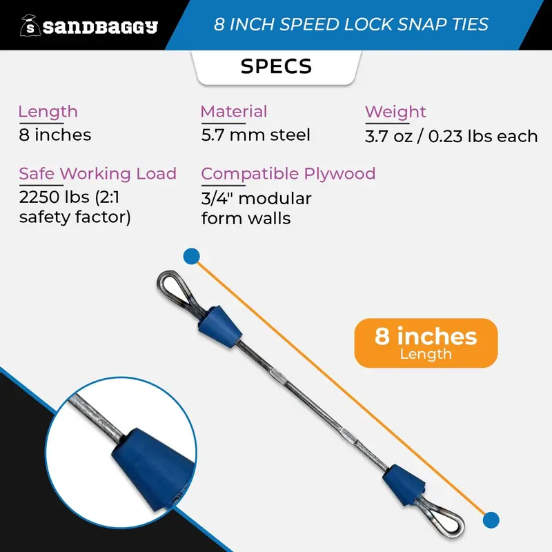 8" Speed Lock Snap Tie For Concrete Walls With Self-Centering Cone 3