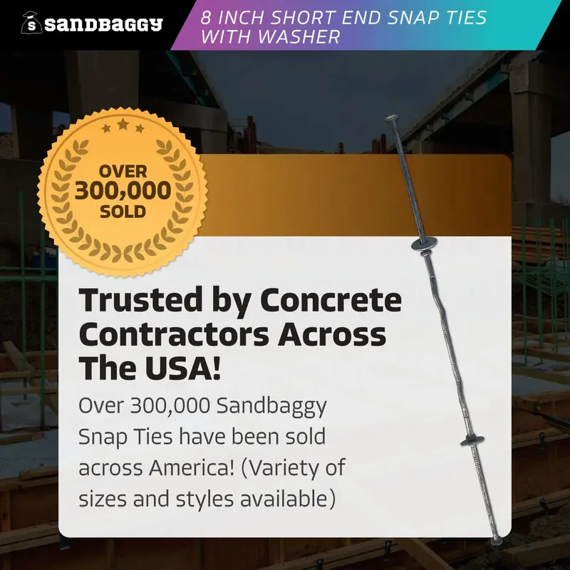 8" X 4 ¾" Standard Snap Ties For Concrete Forms (Short End) - 1" Flat Steel Washer 8