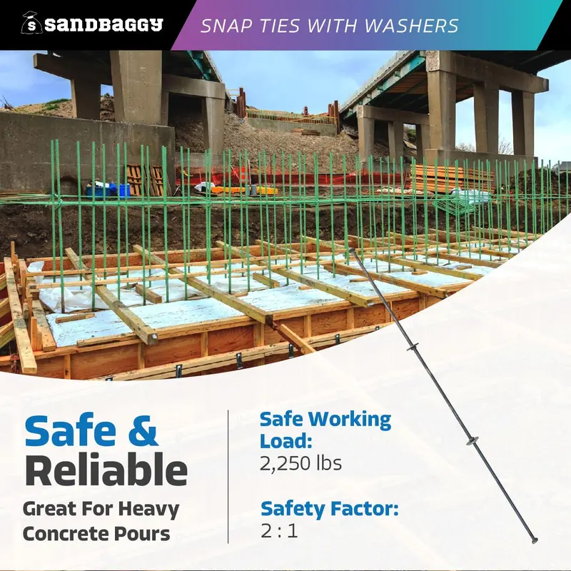 8" X 8 ¼" Standard Snap Ties For Concrete Forms (Long End) - 1" Flat Steel Washer 6