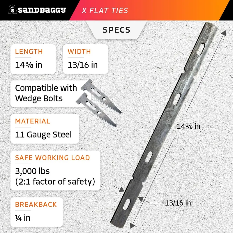 8" X Flat Ties For Concrete Forms - 11 Gauge Steel 3
