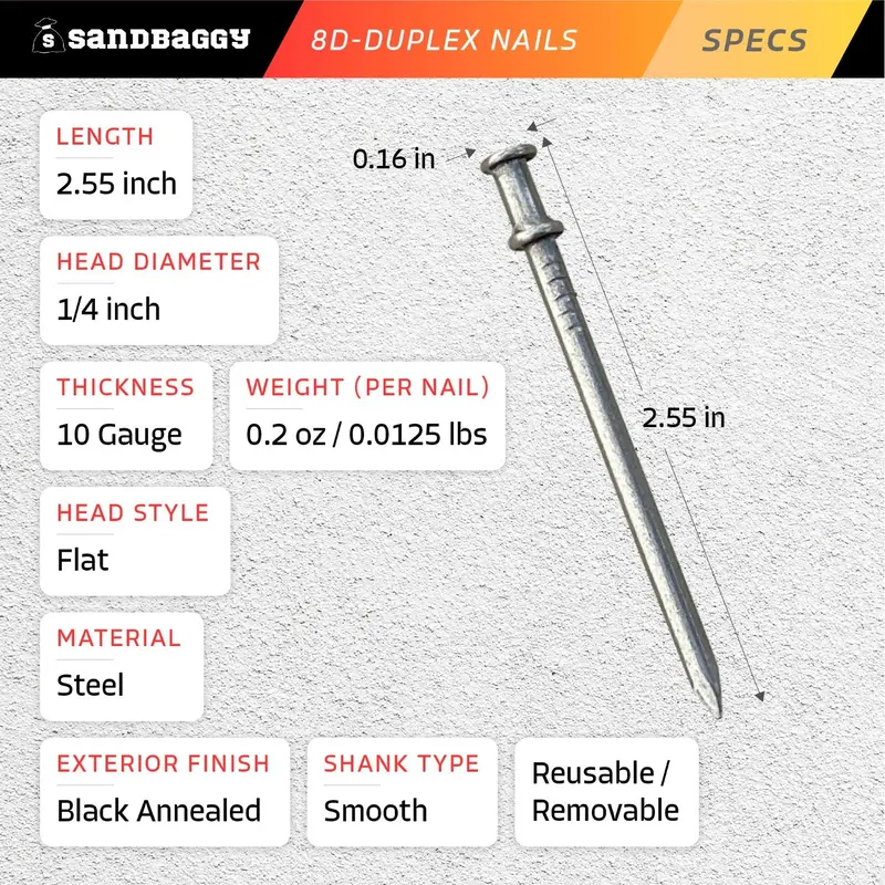 8D Duplex Nails (2.55" Long) - Concrete Forms & Scaffolding - 10 Gauge Steel 2