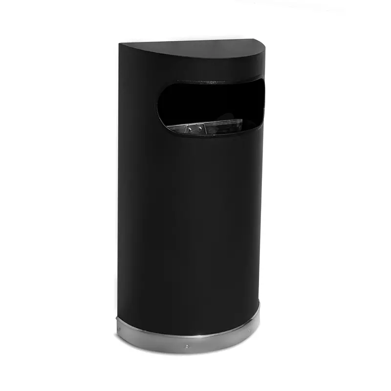 9 Gallon Half Round Trash Can | Sleek Black Powder-Coated Steel 1