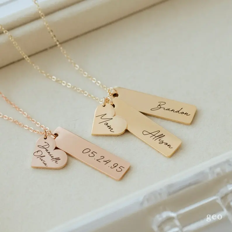 A Luxury Necklace With A Heart And Rectangle Design And Customizable Name 1