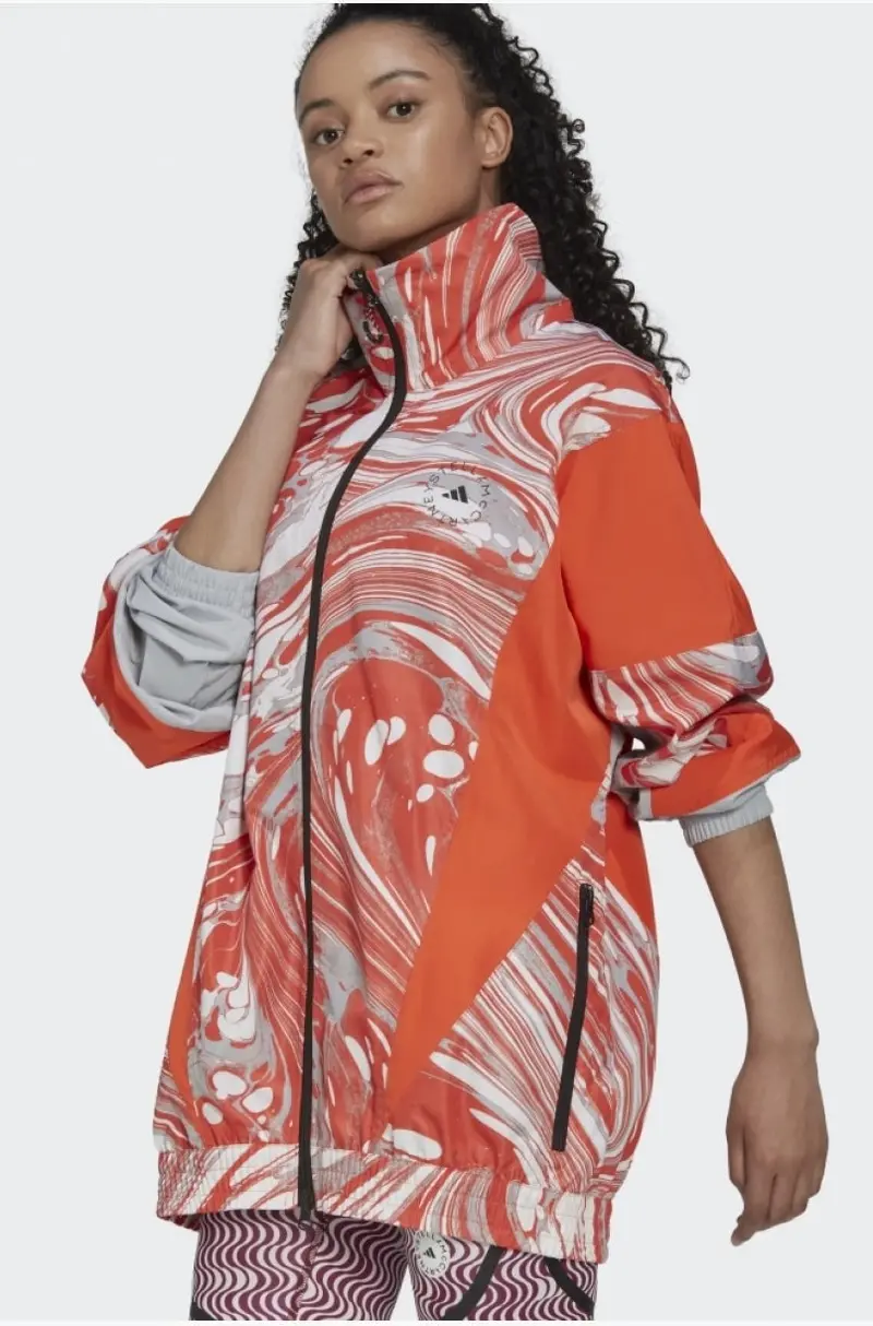 Adidas By Stella Mccartney Orange Printed Loose Fit Jacket Hi6065 1