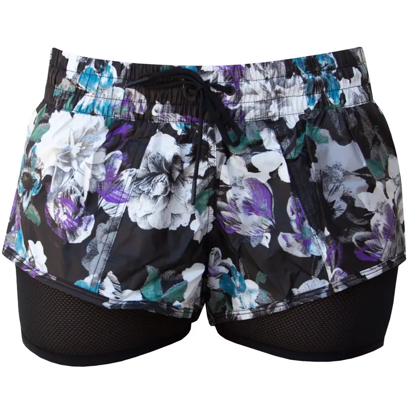 Adidas By Stella Mccartney Womens Run Dark Blossom 2-In-1 Short Black/Deep Forest Purple Ax7269 1