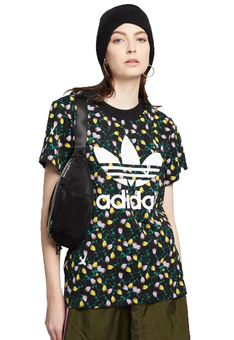 Adidas Originals Aop Trefoil Tee Women's Loose Fit Vintage Shirt Fl4112 Flowers 1