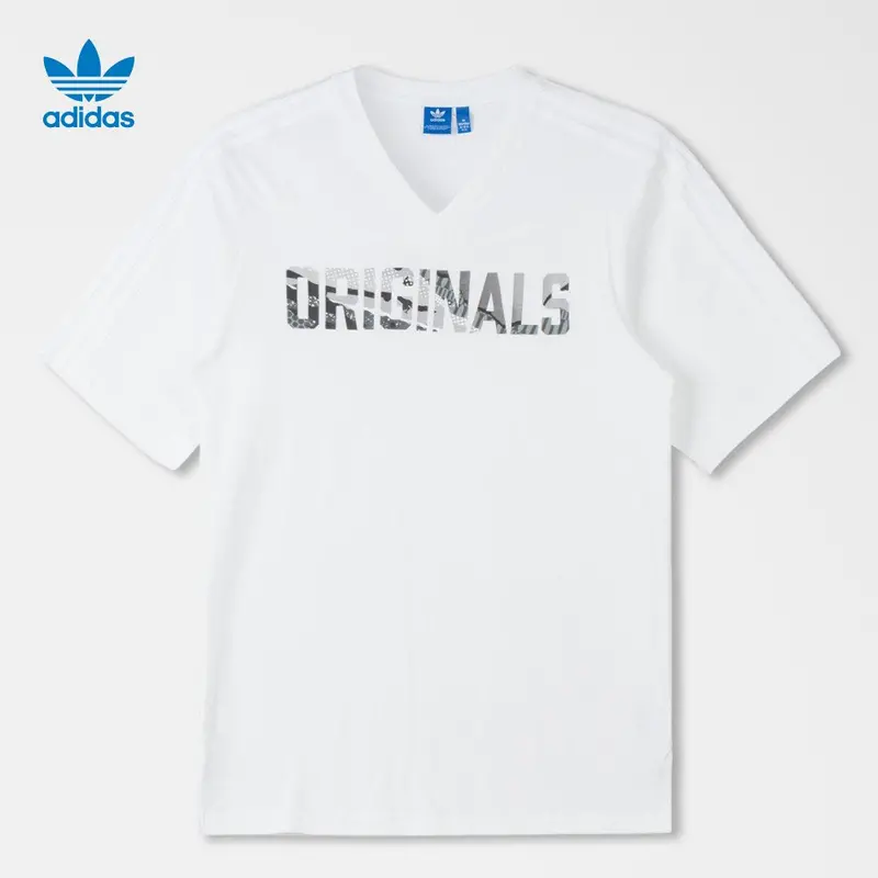 Adidas Originals Men White L.A. Printed V-Neck T-Shirt Bp8974 1