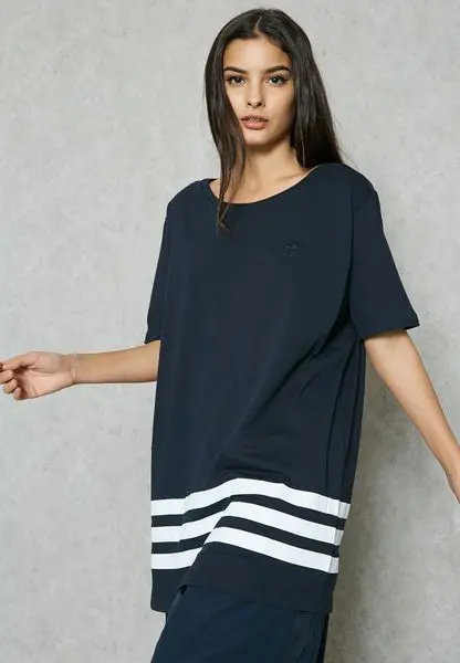 Adidas Originals Navy Striped Oversize T-Shirt Bk6040 1