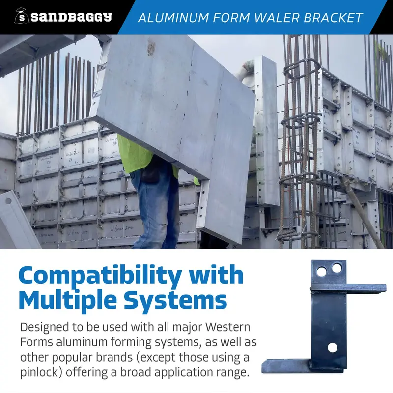 Aluminum Concrete Form Waler Bracket - Dual Hole Design - 2" W X 6" L 4