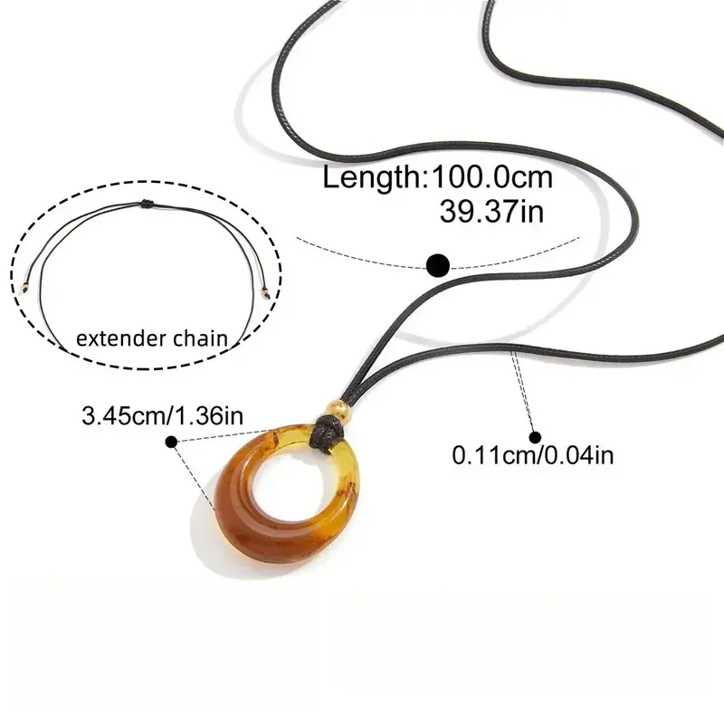 Amber-Colored Resin Long Necklace With A Black Cord. 2