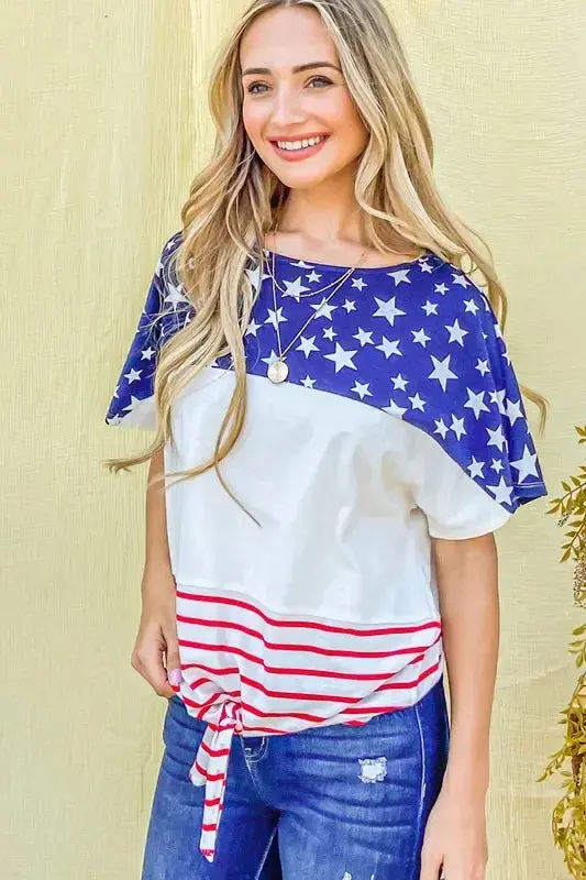 American Flag Print Tie Knot Front Casual Top 3
