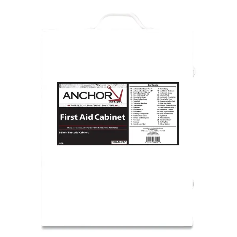 Anchor 3 Shelf First Aid Cabinet, 150 Person, Metal Case, Includes 800 Pieces 2