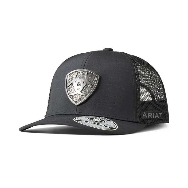 Ariat Engraved Metal Shield Mesh Snap Curved 1