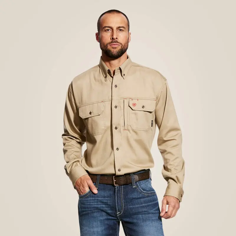 Ariat Fr Solid Vent Work Shirt- Tan 1