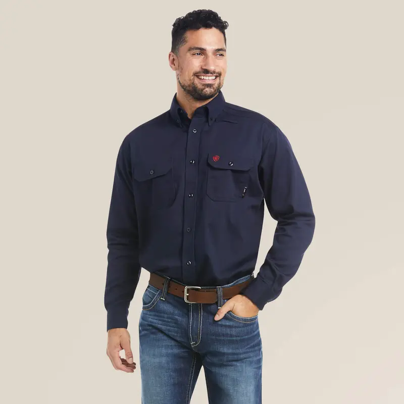 Ariat Men's Fr Solid Long Sleeve Button-Down Work Shirt 1