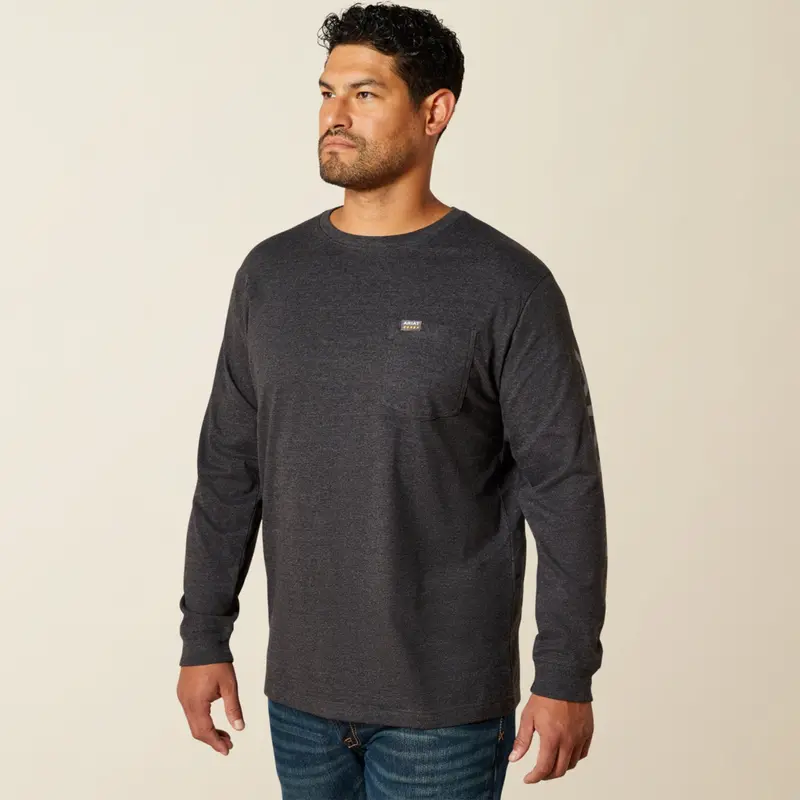 Ariat Men's Rebar Cotton Strong Chest Pocket Long Sleeve Logo T-Shirt 1