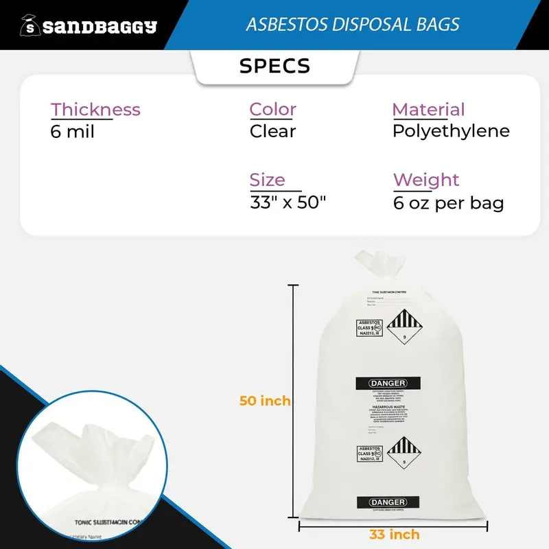 Asbestos Disposal Bags – 33" X 50" Clear Polyethylene, 6 Mil, Made In Usa 2