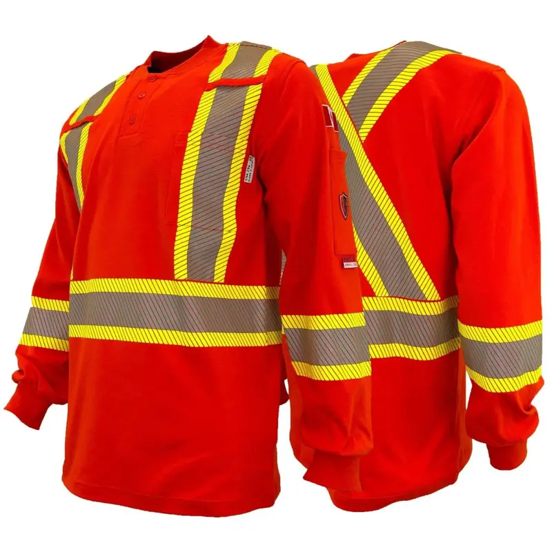Atlas Guardian Men's Fr Henley Hi-Vis Long Sleeve Shirt 4034Or - Orange 1