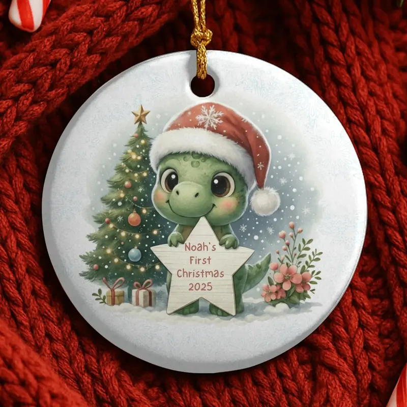 Baby T-Rex Christmas Ornament Baby Dinosaur Ornament Baby's First Christmas 2025 Name Ornament Personalized Dinosaur Gift 1