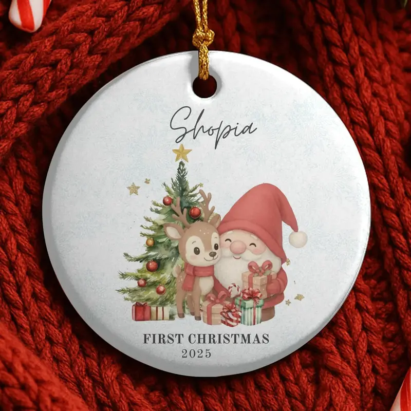 Baby's First Christmas Decoration| Personalised Baby's 1St Christmas Scene Decoration | Keepsake Christmas Bauble Gift Ceramic Ornament 1
