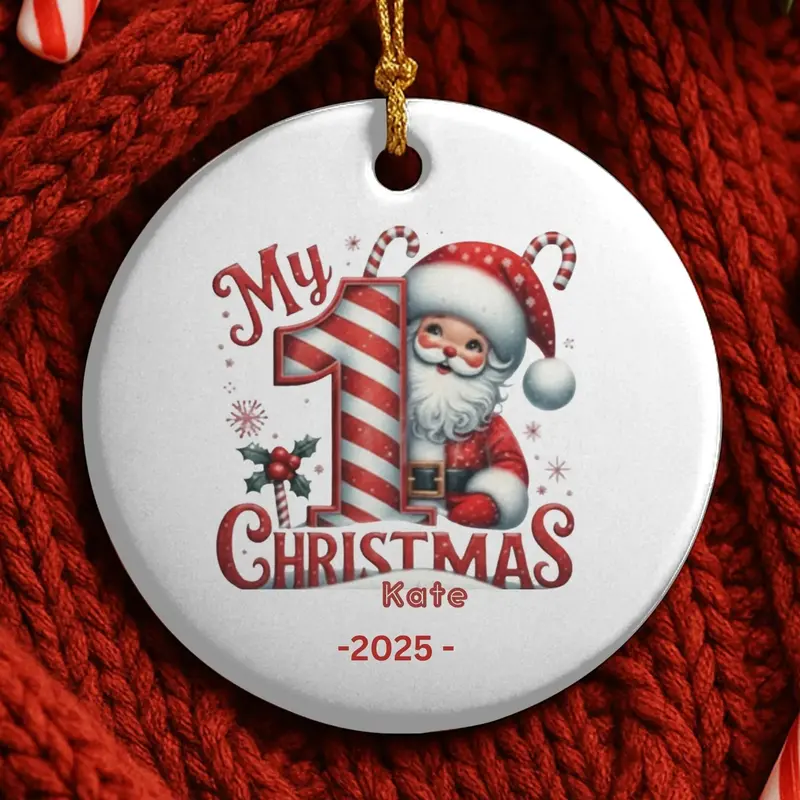 Baby's First Christmas Decoration| Personalised Baby's 1St Christmas Scene Decoration | Keepsake Christmas Santa Gift Ceramic Ornament 1